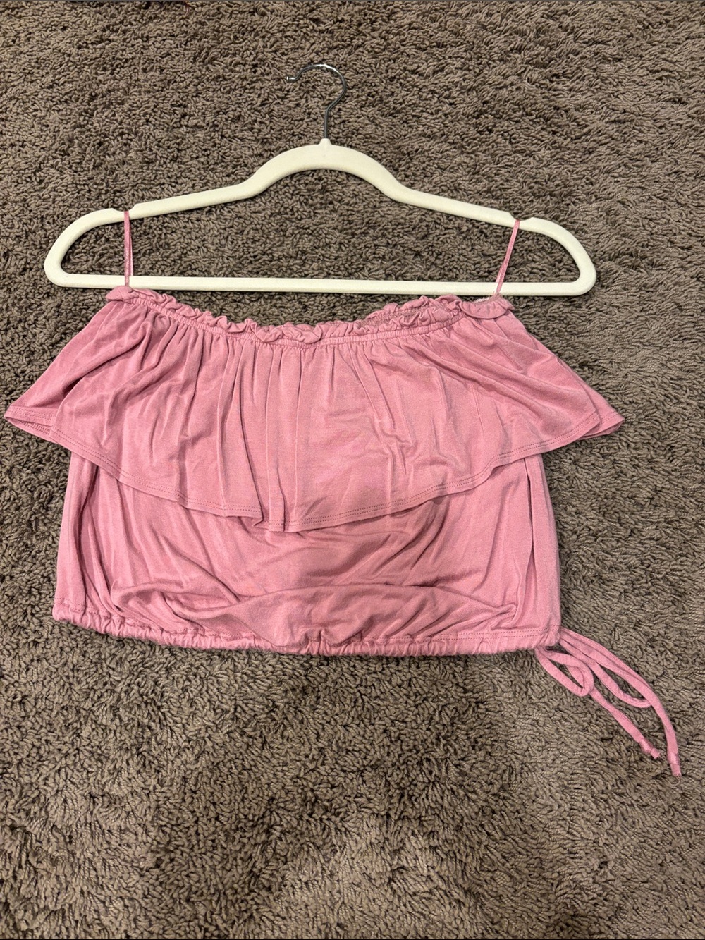 Abercrombie & Fitch Pink Off-Shoulder Ruffle Crop Top with Drawstring - Picture 1 of 2